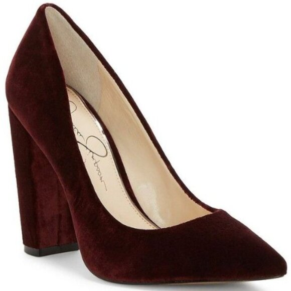 Jessica Simpson Burgundy Tanysha Velvet Block-Heel Point Toe Pumps 8 - Picture 1 of 14